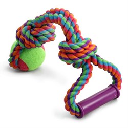 Веревка с ручкой, 2 узла и мяч игрушка для собак Триол, 65/450мм - фото 6996