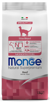 Монж Монопротеин сухой корм для стерилиз. кошек, Говядина, 1,5 кг - фото 7762