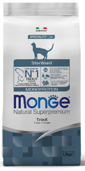 Монж Монопротеин сухой корм для стерилиз. кошек, Форель, 1,5 кг - фото 7766