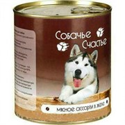 Собачье счастье Консервы для собак  Мясное ассорти в желе", 750 г